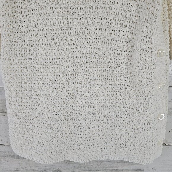 J JILL WHITE OPEN KNIT SIDE BUTTON SWEATER WOMEN'S SIZE MEDIUM 3/4 SLEEVE *EUC*. - Picture 7 of 16